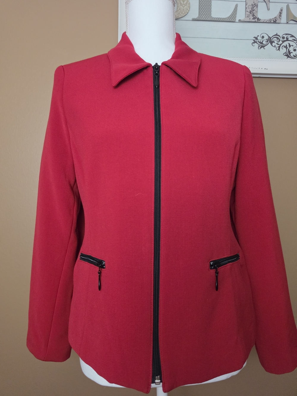 Kim Rogers Red Zip-Front Blazer Jacket